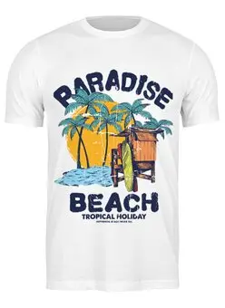 Заказать мужскую футболку в Москве. Футболка классическая Paradise beach от fairpoker@mail.ru - готовые дизайны и нанесение принтов.