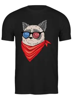 Заказать мужскую футболку в Москве. Футболка классическая Угрюмый кот от printik - готовые дизайны и нанесение принтов.
