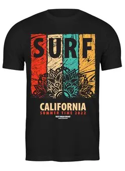 Заказать мужскую футболку в Москве. Футболка классическая SURF California Summer 2022 от Юрий Чингаев - готовые дизайны и нанесение принтов.