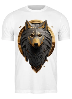 Заказать мужскую футболку в Москве. Футболка классическая Волк в позолоченной арке  от barmaleyer878@gmail.com - готовые дизайны и нанесение принтов.