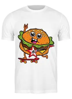 Заказать мужскую футболку в Москве. Футболка классическая Гамбургер с гитарой от Amerikanka - готовые дизайны и нанесение принтов.