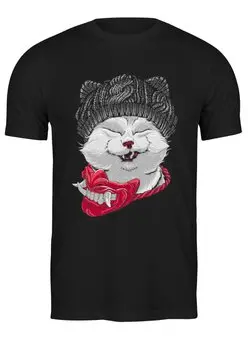 Заказать мужскую футболку в Москве. Футболка классическая Котик в шапке от T-shirt print  - готовые дизайны и нанесение принтов.