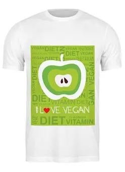 Заказать мужскую футболку в Москве. Футболка классическая I love vegan от jkg - готовые дизайны и нанесение принтов.