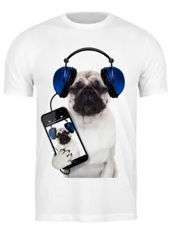 Заказать мужскую футболку в Москве. Футболка классическая Собака мопс от Violet - готовые дизайны и нанесение принтов.