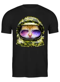 Заказать мужскую футболку в Москве. Футболка классическая Кот в очках от printik - готовые дизайны и нанесение принтов.