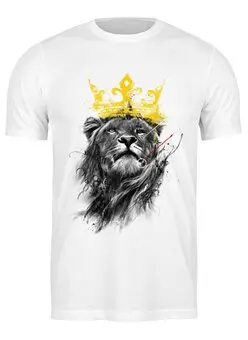 Заказать мужскую футболку в Москве. Футболка классическая Лев в короне от printik - готовые дизайны и нанесение принтов.