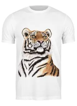 Заказать мужскую футболку в Москве. Футболка классическая Взгляд тигра от tigerda  - готовые дизайны и нанесение принтов.