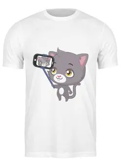 Заказать мужскую футболку в Москве. Футболка классическая Селфи.Котёнок от Amerikanka - готовые дизайны и нанесение принтов.