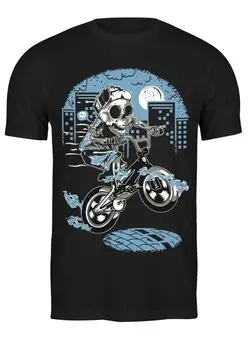 Заказать мужскую футболку в Москве. Футболка классическая Скелет на мотоцикле от Zamula - готовые дизайны и нанесение принтов.