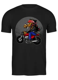 Заказать мужскую футболку в Москве. Футболка классическая Свин байкер от ПРИНТЫ ПЕЧАТЬ  - готовые дизайны и нанесение принтов.