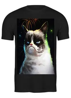 Заказать мужскую футболку в Москве. Футболка классическая Грустный кот от THE_NISE  - готовые дизайны и нанесение принтов.