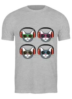 Заказать мужскую футболку в Москве. Футболка классическая коты меломаны от stepan gilev - готовые дизайны и нанесение принтов.