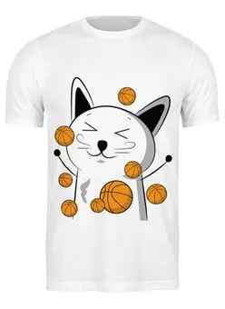 Заказать мужскую футболку в Москве. Футболка классическая Счастливый Котэ с баскетбольными мячами от Chance777 - готовые дизайны и нанесение принтов.