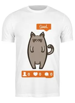 Заказать мужскую футболку в Москве. Футболка классическая Кот (Cat) от Zamula - готовые дизайны и нанесение принтов.