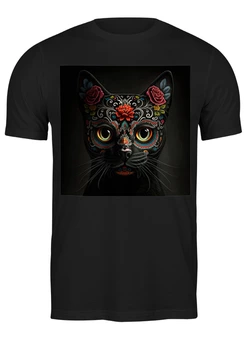 Заказать мужскую футболку в Москве. Футболка классическая Раскрашенная черная кошка от Mesk08 - готовые дизайны и нанесение принтов.