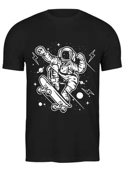 Заказать мужскую футболку в Москве. Футболка классическая Космонавт на скейте от Zamula - готовые дизайны и нанесение принтов.