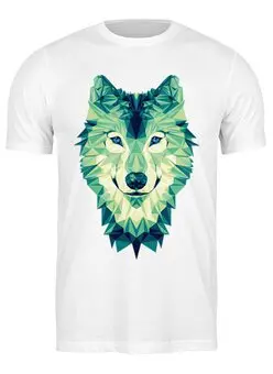Заказать мужскую футболку в Москве. Футболка классическая Полигональный Волк от oldman - готовые дизайны и нанесение принтов.