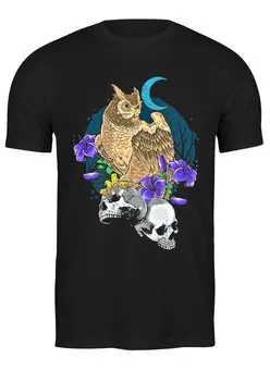 Заказать мужскую футболку в Москве. Футболка классическая Owl bird floral with skull от Print design  - готовые дизайны и нанесение принтов.