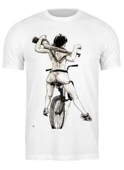 Заказать мужскую футболку в Москве. Футболка классическая Девушка, карабин, велосипед от Иван - готовые дизайны и нанесение принтов.
