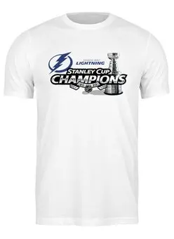 Заказать мужскую футболку в Москве. Футболка классическая Tampa Bay Lightning Stanley Cup Champions 2020 от KutvinoV.com  - готовые дизайны и нанесение принтов.