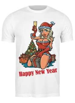 Заказать мужскую футболку в Москве. Футболка классическая Снегурочка поздравляет с новым годом! от Chance777 - готовые дизайны и нанесение принтов.
