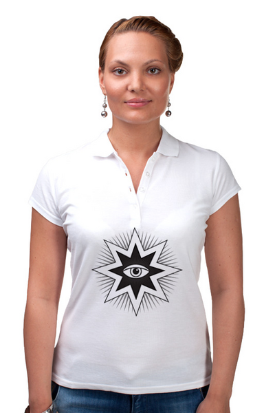 Заказать женскую поло в Москве. Рубашка Поло Всевидящее око от reut.94@mail.ru - готовые дизайны и нанесение принтов.