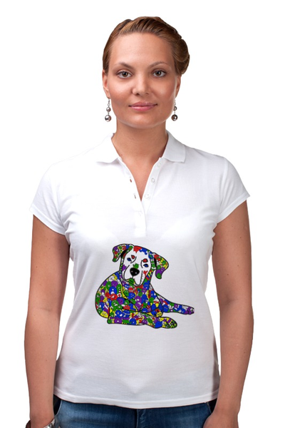 Заказать женскую поло в Москве. Рубашка Поло собака из дудл монстров от Игма - готовые дизайны и нанесение принтов.