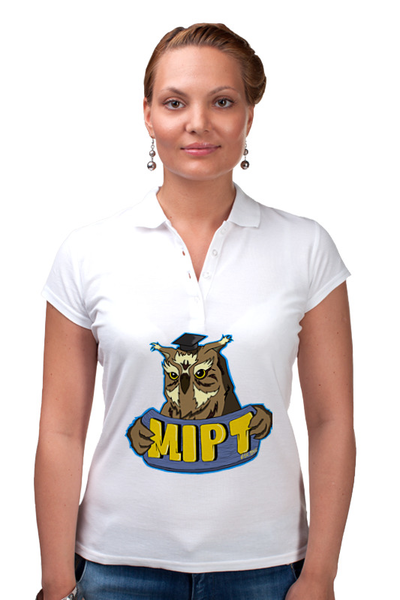 Заказать женскую поло в Москве. Рубашка Поло MIPT "Сова" белая от Илья Какурин - готовые дизайны и нанесение принтов.