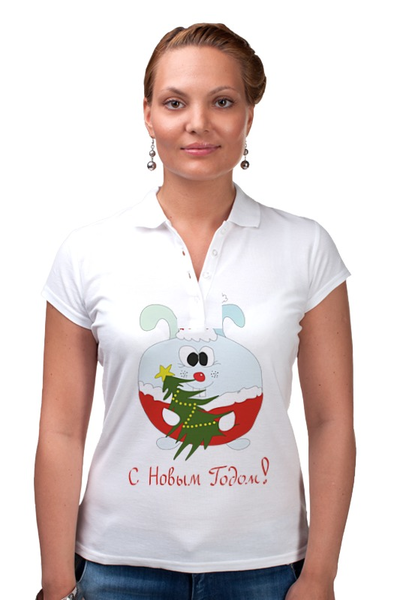 Заказать женскую поло в Москве. Рубашка Поло Новогодний заяц от AstArt - готовые дизайны и нанесение принтов.