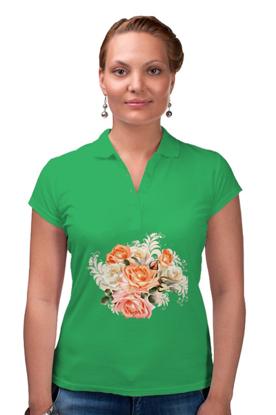 Заказать женскую поло в Москве. Рубашка Поло Чайная роза от Ирина - готовые дизайны и нанесение принтов.