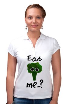 Заказать женскую поло в Москве. Рубашка Поло Eat me..? от FireFoxa - готовые дизайны и нанесение принтов.