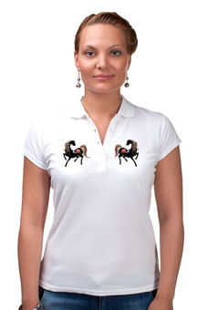 Заказать женскую поло в Москве. Рубашка Поло Городецкая лошадка от irishkalia - готовые дизайны и нанесение принтов.