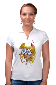 Заказать женскую поло в Москве. Рубашка Поло Без ума от цветов от d_ari.design@mail.ru - готовые дизайны и нанесение принтов.