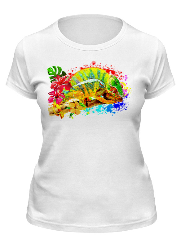 Printio Футболка классическая Хамелеон с цветами в пятнах краски. printio рубашка поло хамелеон с цветами в пятнах краски