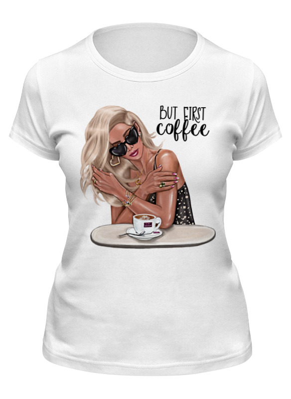 printio футболка классическая mom’s love 💕 мама блондинка и дочка Printio Футболка классическая But first coffee ☕️