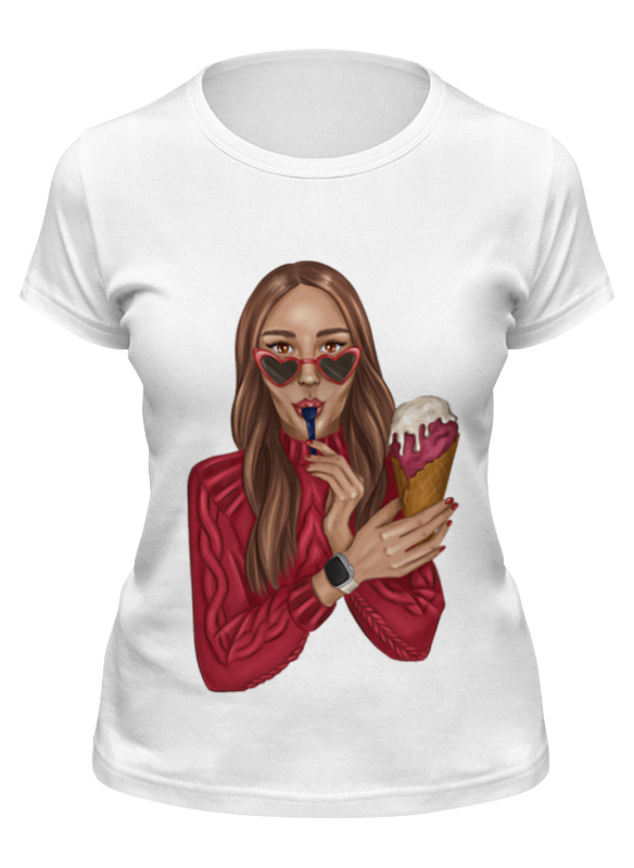 printio футболка классическая девушка в красном платье Printio Футболка классическая Девушка с мороженым
