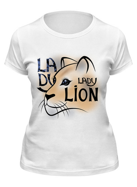 Заказать женскую футболку в Москве. Футболка классическая LADY LION от ELENA ZHARINOVA - готовые дизайны и нанесение принтов.