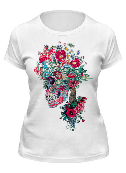 Заказать женскую футболку в Москве. Футболка классическая Skull Flowers от balden - готовые дизайны и нанесение принтов.