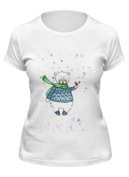 Заказать женскую футболку в Москве. Футболка классическая Белый мишка от elenavishenka@yandex.ru - готовые дизайны и нанесение принтов.
