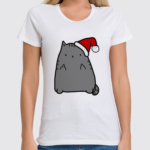 Заказать женскую футболку в Москве. Футболка классическая New Year Cat от skynatural - готовые дизайны и нанесение принтов.