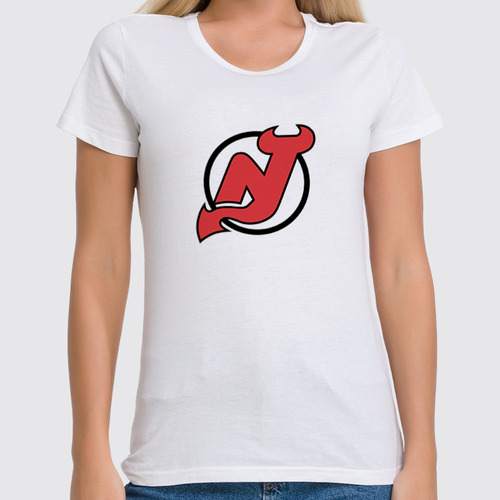 Заказать женскую футболку в Москве. Футболка классическая NJ Devils от BURNSHIRTS - готовые дизайны и нанесение принтов.