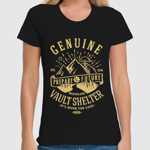 Заказать женскую футболку в Москве. Футболка классическая Fallout. Vault Shelter от geekbox - готовые дизайны и нанесение принтов.