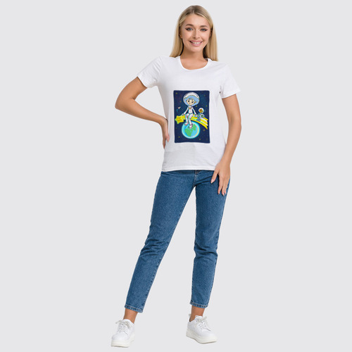 Заказать женскую футболку в Москве. Футболка классическая Девочка с Земли от Ella Makina - готовые дизайны и нанесение принтов.