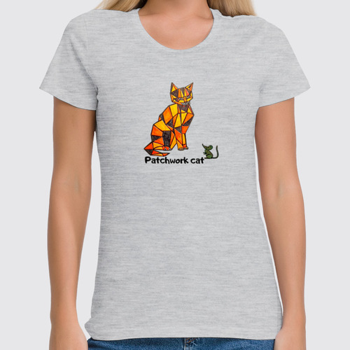 Заказать женскую футболку в Москве. Футболка классическая patchwork cat (Кот в стиле пэчворк) от cinirena@mail.ru - готовые дизайны и нанесение принтов.