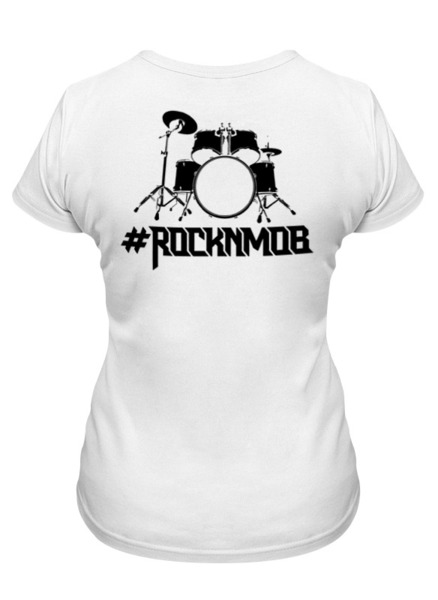 Заказать женскую футболку в Москве. Футболка классическая Rocknmob - Ударник (черные принты) от accs@rocknmob.com - готовые дизайны и нанесение принтов.