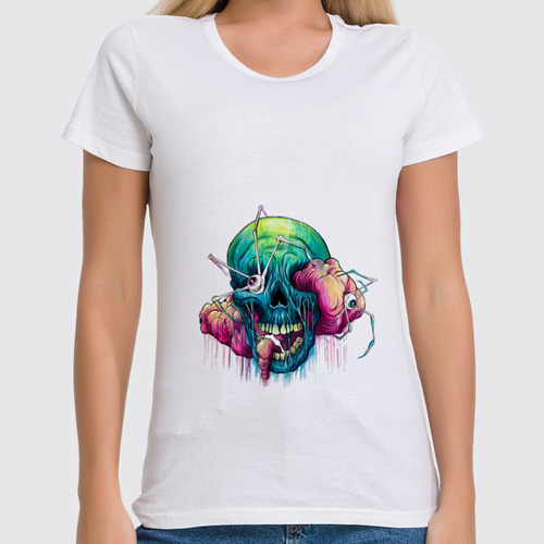 Заказать женскую футболку в Москве. Футболка классическая Череп от YellowCloverShop - готовые дизайны и нанесение принтов.
