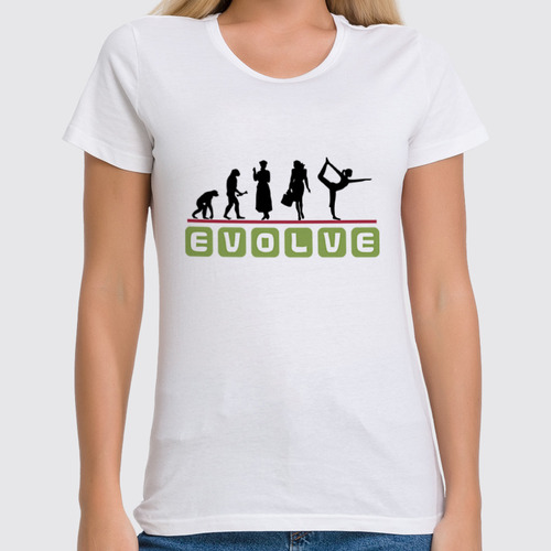 Заказать женскую футболку в Москве. Футболка классическая Йога (Эволюция) от trugift - готовые дизайны и нанесение принтов.