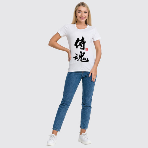 Заказать женскую футболку в Москве. Футболка классическая "Дух самурая" с авторскими печатями от Nikolay   - готовые дизайны и нанесение принтов.