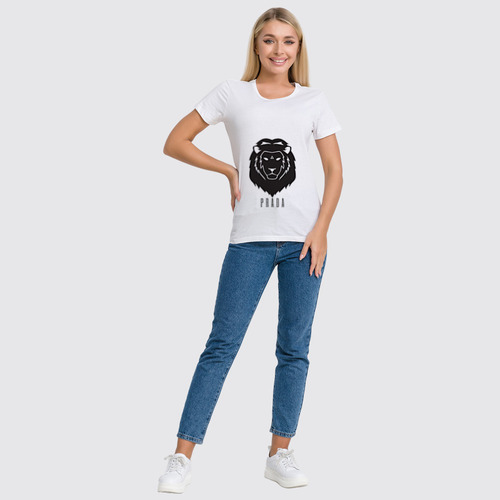Заказать женскую футболку в Москве. Футболка классическая Prada Lion  от mardiyank - готовые дизайны и нанесение принтов.