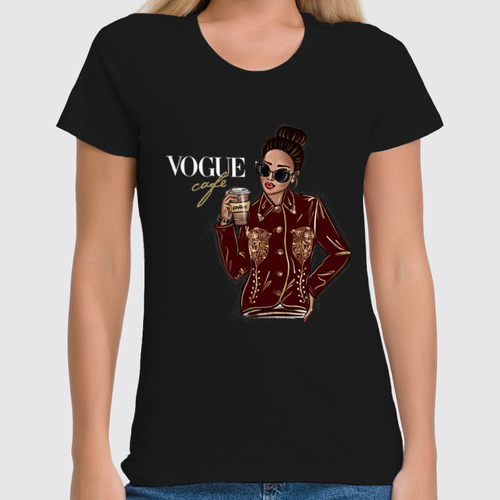 Заказать женскую футболку в Москве. Футболка классическая Vogue Cafe☕️ от @kristy_art_k  - готовые дизайны и нанесение принтов.